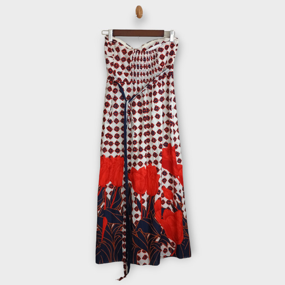 Anthropologie Maeve Dress Women 0 White Floral Tulip Fields Midi Heart Strapless - Picture 2 of 10